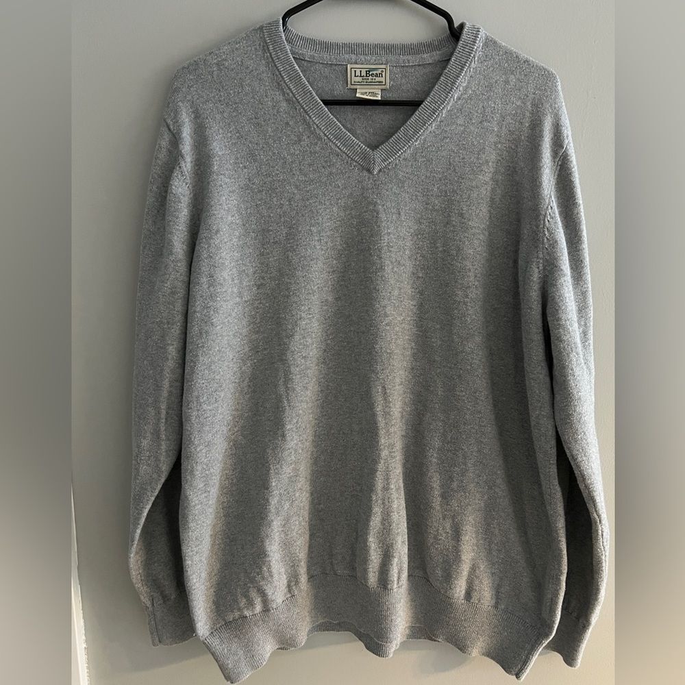 L.L.Bean Men’s XL V-Neck Sweater Cotton Cashmere Gray (M17)